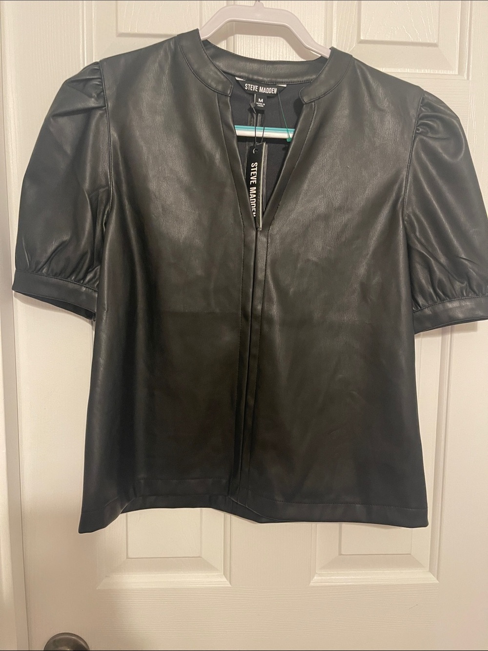 Steve Madden Black Short-Sleeve Faux Leather Top